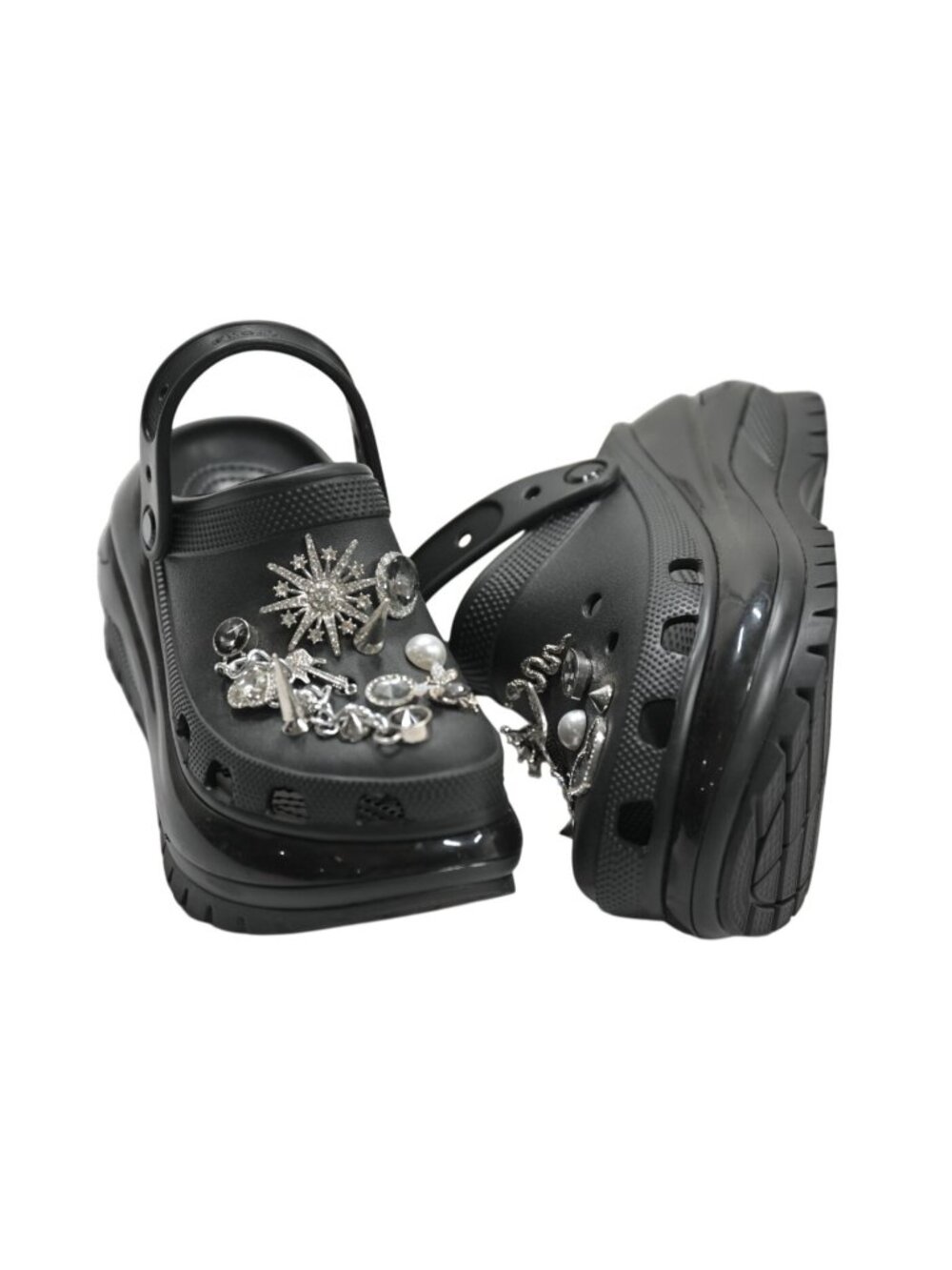 Crocs Mega Crush Clogs in Black with Large Rhinestone Charms